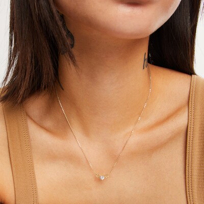 10K Solid Gold CZ Three Hearts Pendant - 17" + 1"