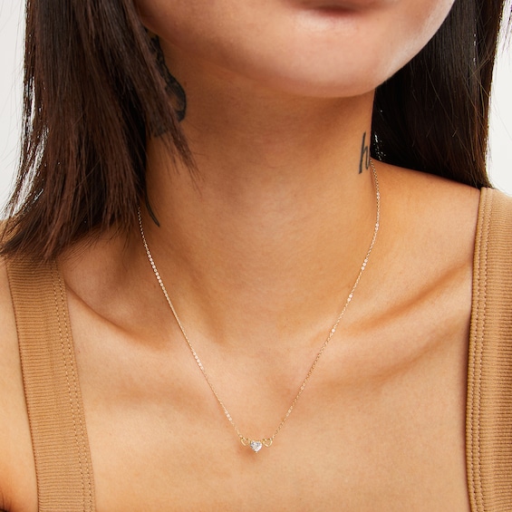 10K Solid Gold CZ Three Hearts Pendant - 17" + 1"