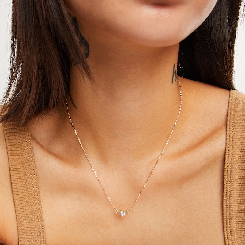 Main Image 2 of 10K Solid Gold CZ Three Hearts Pendant - 17" + 1"