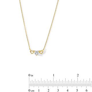 10K Solid Gold CZ Three Hearts Pendant - 17" + 1"