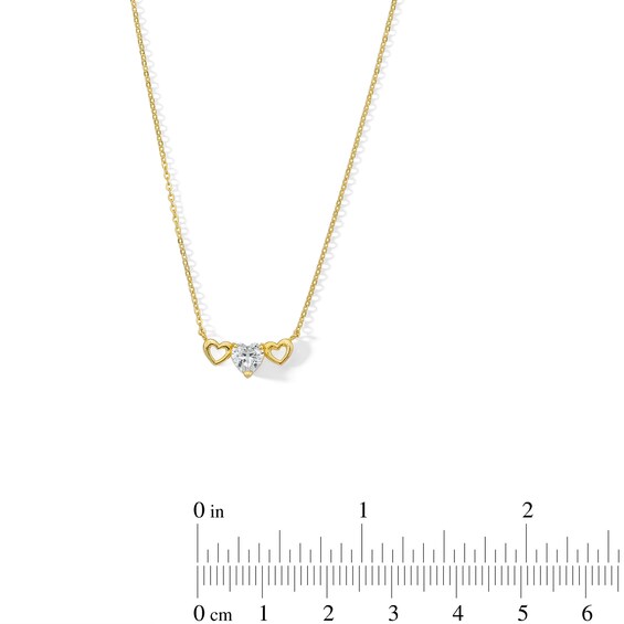 10K Solid Gold CZ Three Hearts Pendant - 17" + 1"