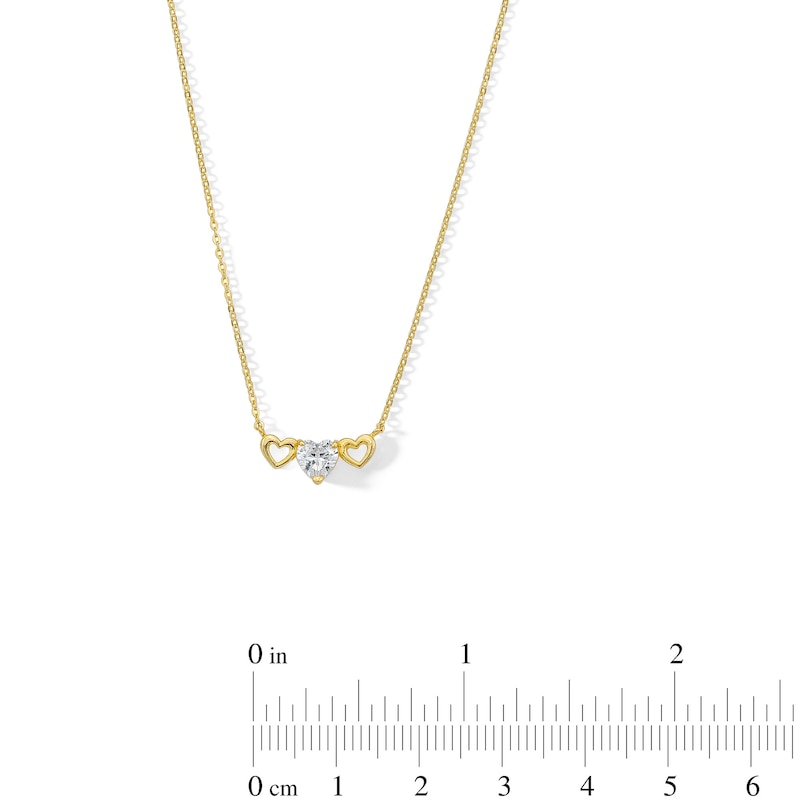 10K Solid Gold CZ Three Hearts Necklace