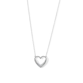 ​​​Solid ​​​​Sterling Silver CZ Open Heart Pendant Necklace - 16" + 2"