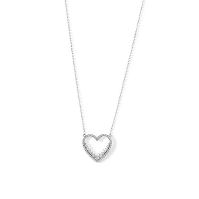 ​​​Solid ​​​​Sterling Silver CZ Open Heart Pendant Necklace - 16" + 2"