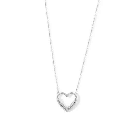 ​​​​​​​Sterling Silver CZ Open Heart Pendant Necklace