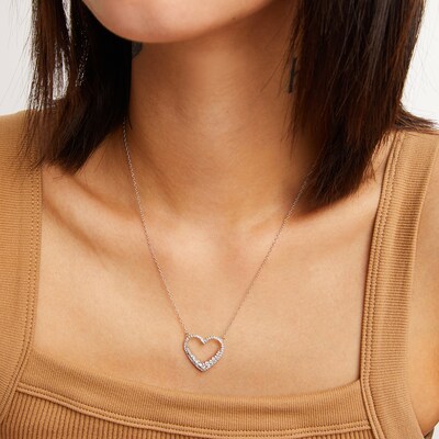​​​Solid ​​​​Sterling Silver CZ Open Heart Pendant Necklace - 16" + 2"