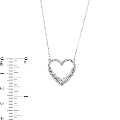​​​Solid ​​​​Sterling Silver CZ Open Heart Pendant Necklace - 16" + 2"