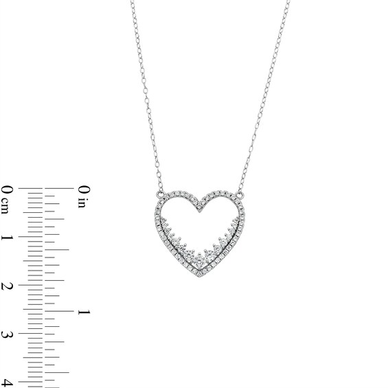 ​​​Solid ​​​​Sterling Silver CZ Open Heart Pendant Necklace - 16" + 2"