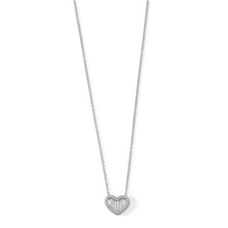 Solid ​​​​​​​Sterling Silver CZ Baguette Heart Pendant Necklace - 16" + 2"