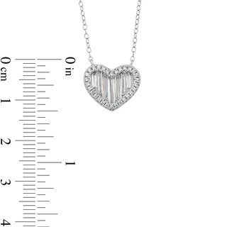 Solid ​​​​​​​Sterling Silver CZ Baguette Heart Pendant Necklace - 16" + 2"