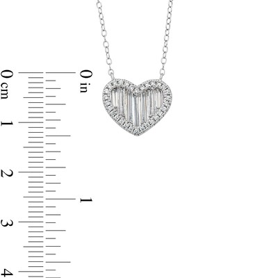 Solid ​​​​​​​Sterling Silver CZ Baguette Heart Pendant Necklace - 16" + 2"