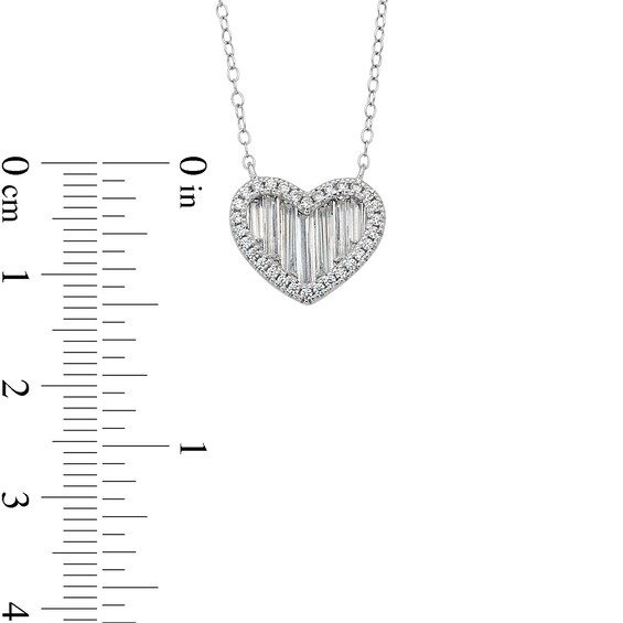 Solid ​​​​​​​Sterling Silver CZ Baguette Heart Pendant Necklace - 16" + 2"