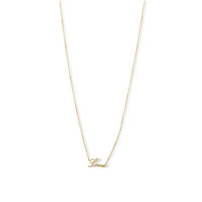 10K Solid Gold Love Script Heart Pendant - 17" + 1"