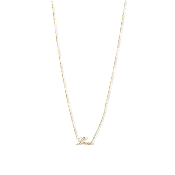 10K Solid Gold Love Script Heart Pendant - 17" + 1"