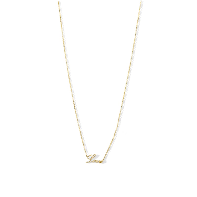 10K Solid Gold Love Script Heart Pendant - 17" + 1"