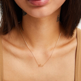 10K Solid Gold Love Script Heart Pendant - 17" + 1"
