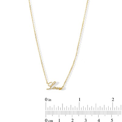 10K Solid Gold Love Script Heart Pendant - 17" + 1"