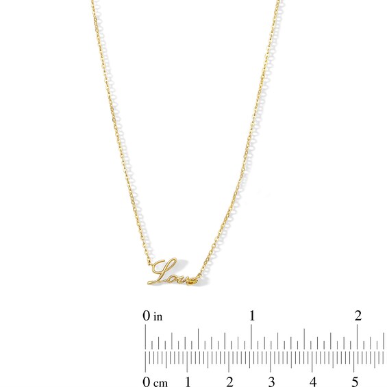 10K Solid Gold Love Script Heart Pendant - 17" + 1"