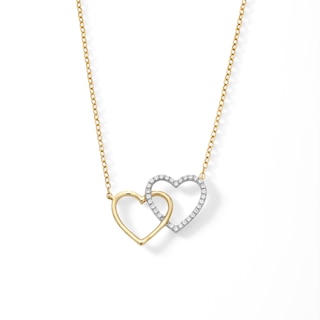 10K Solid Gold 1/10 CT. T.W. Diamond Double Heart Necklace