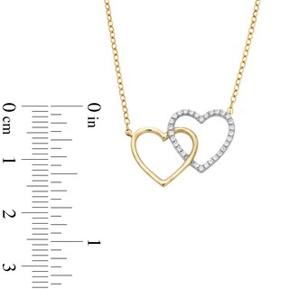 10K Solid Gold 1/10 CT. T.W. Diamond Double Heart Necklace