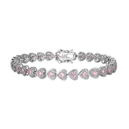 ​​​​​​​Sterling Silver Pink CZ Heart Bracelet - 7.5"