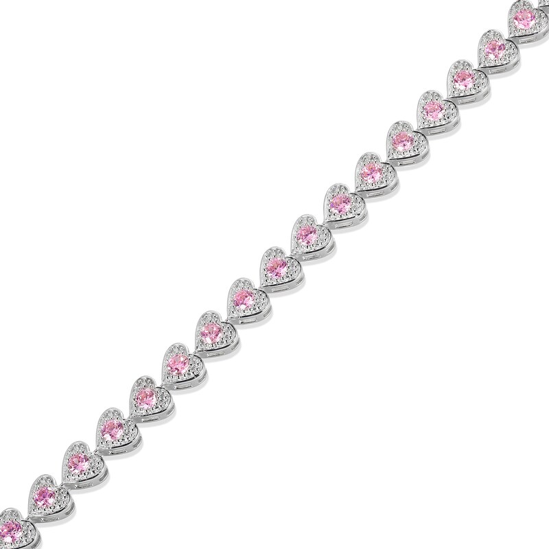 Main Image 2 of ​​​​​​​Sterling Silver Pink CZ Heart Bracelet - 7.5&quot;