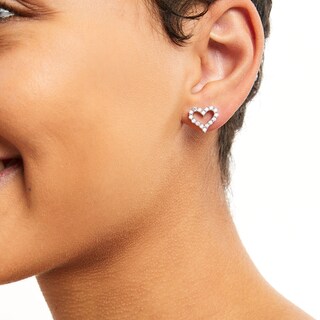 Solid Sterling Silver CZ Heart Outline Studs