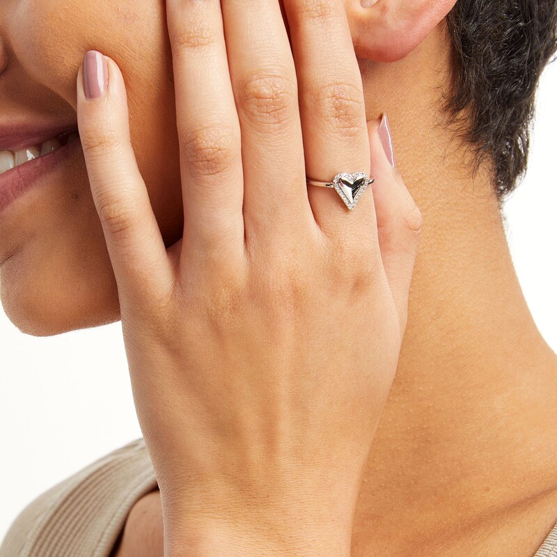 ​​​​​​​Sterling Silver CZ Polished Heart Ring