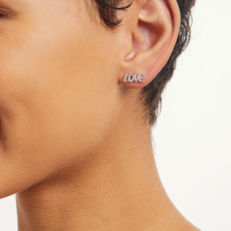 Main Image 2 of ​​​​​​​Sterling Silver CZ LOVE Studs