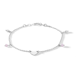 ​​​​​​​Sterling Silver Pink Glass Bead Heart Bracelet