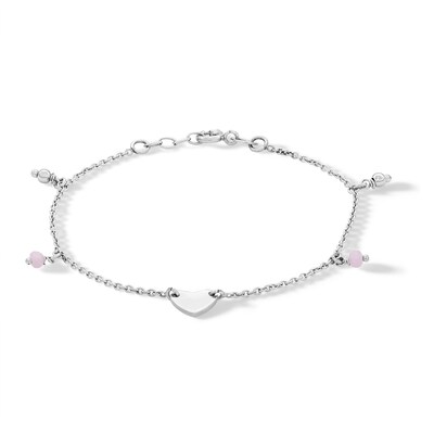 ​​​​​​​Sterling Silver Pink Glass Bead Heart Bracelet