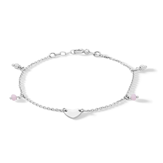 ​​​​​​​Sterling Silver Pink Glass Bead Heart Bracelet