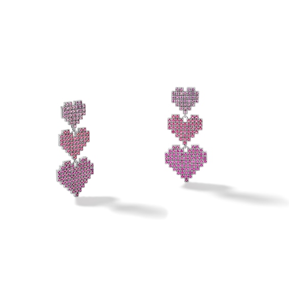 Sterling Silver Multi-Color Crystal Heart Dangle Earrings