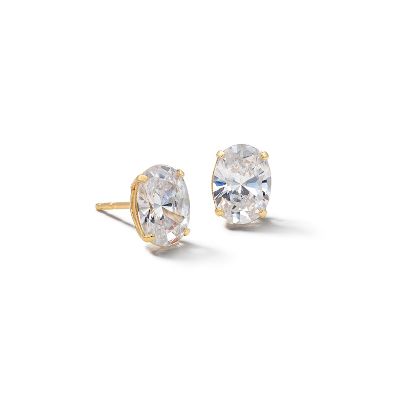 10K Solid Gold CZ Oval Studs