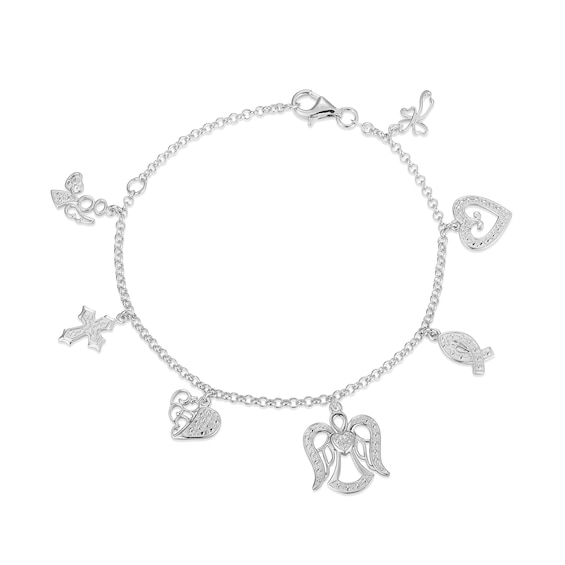 Sterling Silver Diamond Accent Faith Charm Bracelet
