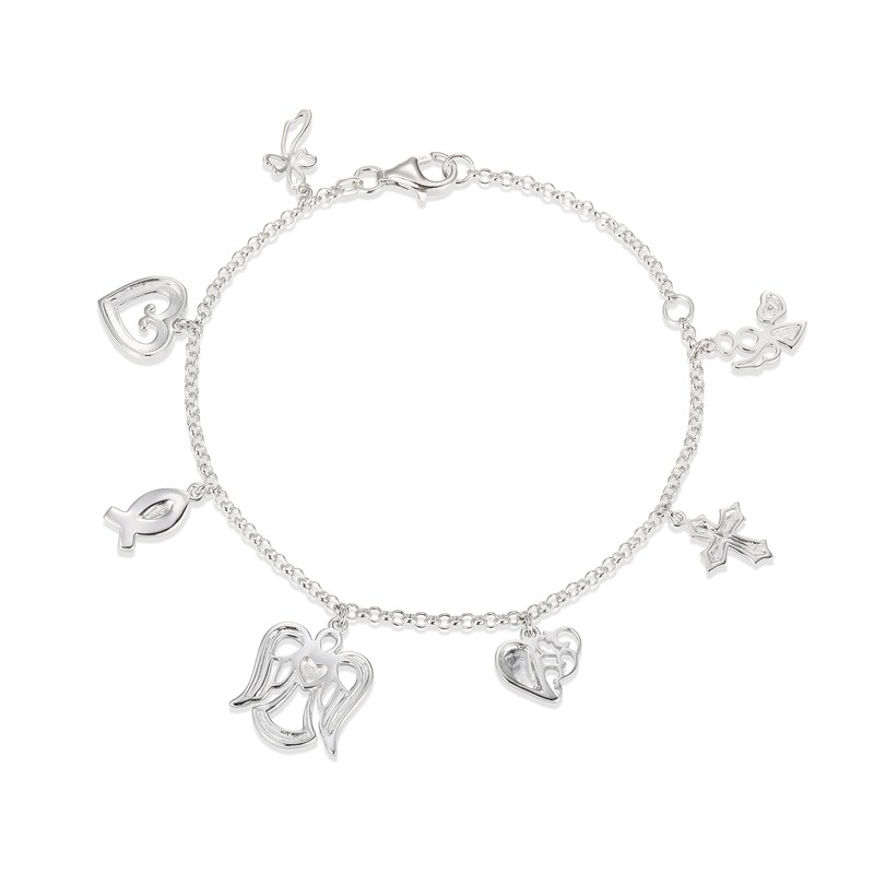 Sterling Silver Diamond Accent Faith Charm Bracelet Banter