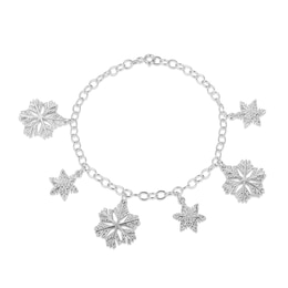 Sterling Silver Diamond Accent Snowflake Charm Bracelet