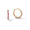 Thumbnail Image 0 of 10K Solid Gold Pink CZ and Synthetic Ruby Ombré Huggies