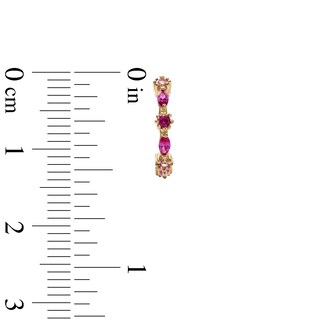 10K Solid Gold Pink CZ and Synthetic Ruby Ombré Huggies