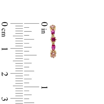 10K Solid Gold Pink CZ and Synthetic Ruby Ombré Huggies