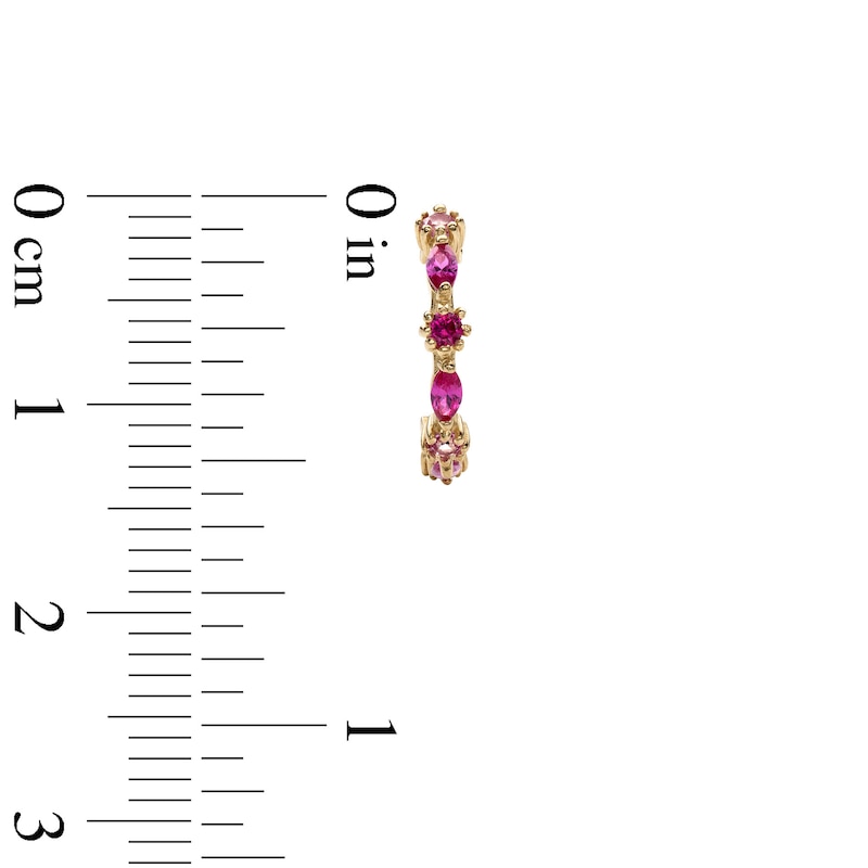 10K Solid Gold Pink CZ and Synthetic Ruby Ombré Huggies