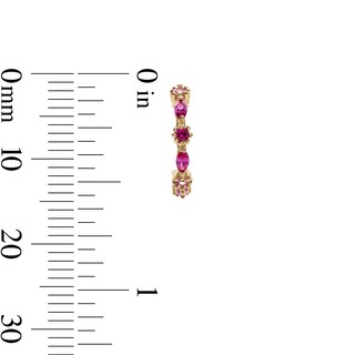 10K Solid Gold Pink CZ and Synthetic Ruby Ombré Huggies