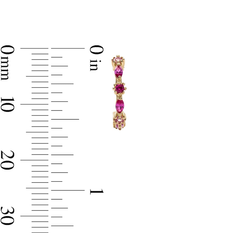 Main Image 5 of 10K Solid Gold Pink CZ and Synthetic Ruby&nbsp;Ombré Huggies