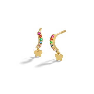Child's 10K Solid Gold CZ and Synthetic Rainbow Butterfly Studs