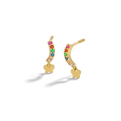 Child's 10K Solid Gold CZ and Synthetic Rainbow Butterfly Studs