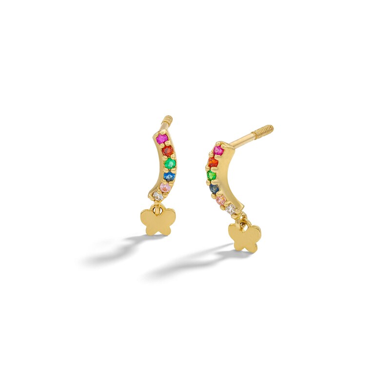 Child's 10K Solid Gold CZ and Synthetic Rainbow Butterfly Studs