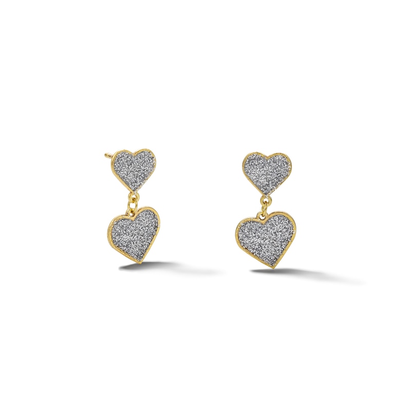 10K Solid Gold Glitter Enamel Double Heart Dangle Studs
