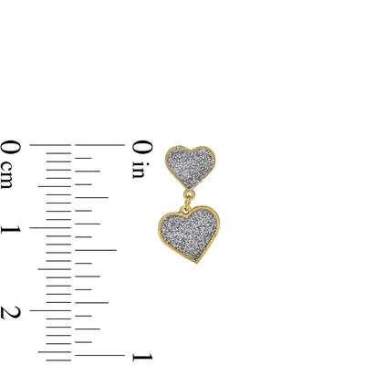 10K Solid Gold Glitter Enamel Double Heart Dangle Studs