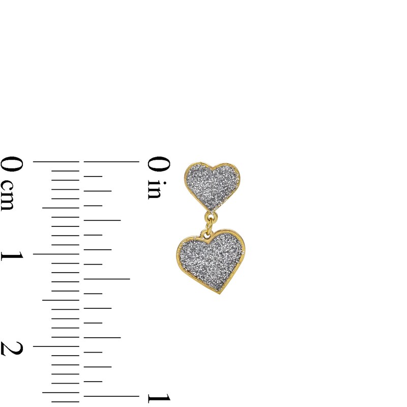 10K Solid Gold Glitter Enamel Double Heart Dangle Studs