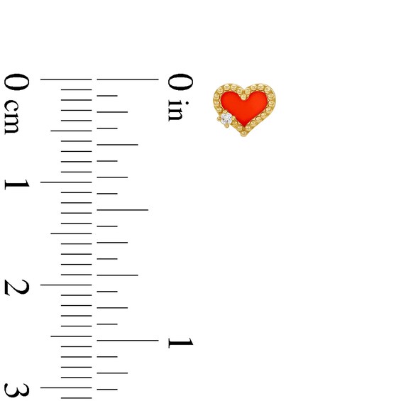 Child's 10K Solid Gold CZ and Red Enamel Heart Studs